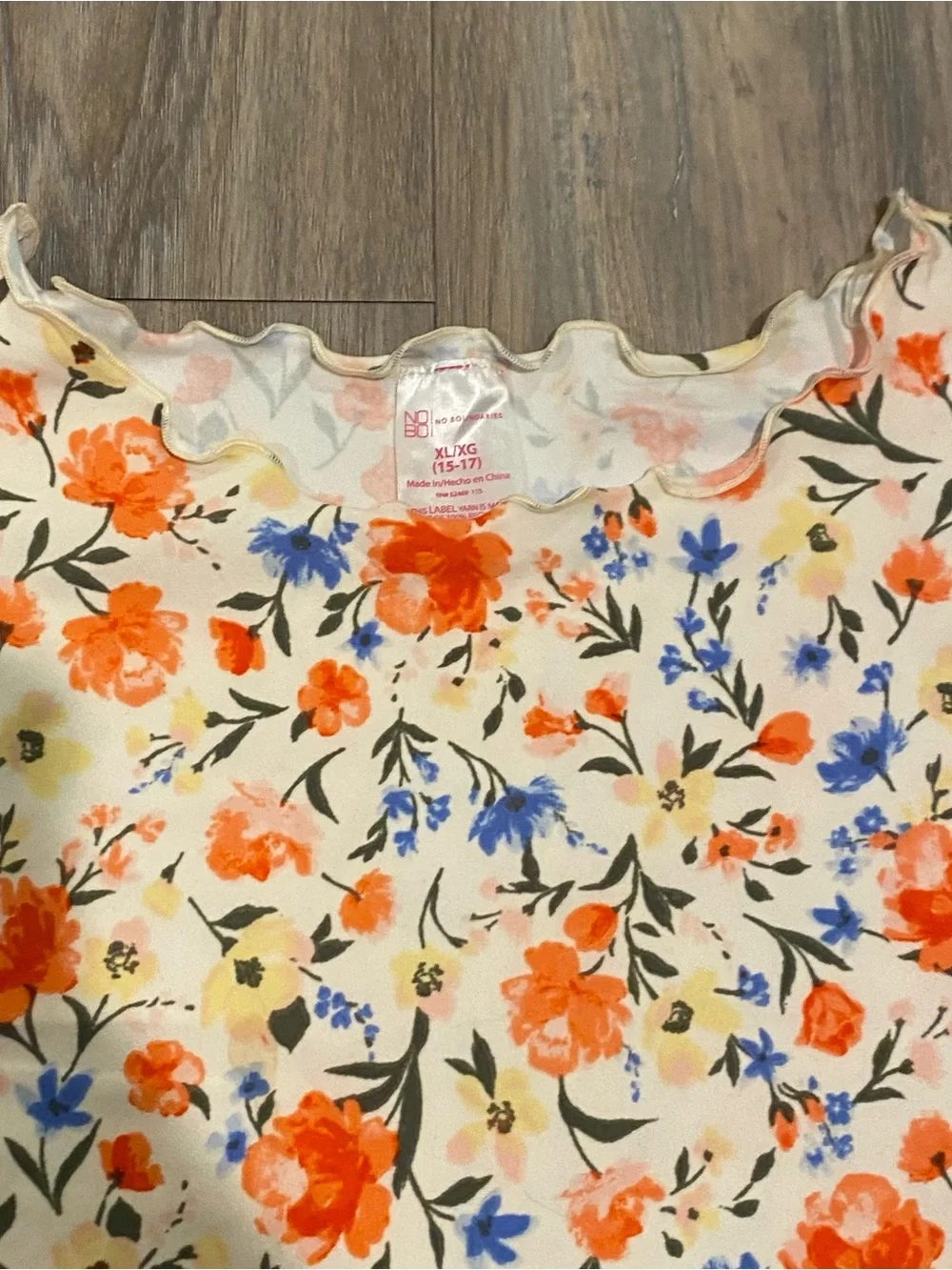 Floral Two-Piece Crop Top and Skirt Set - Orange & Blue Flowers